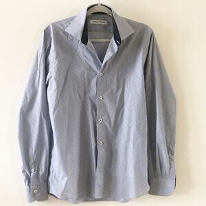 Francesco Casola Italy Mens Button Front Shirt Blue 15 3/4 | 40
